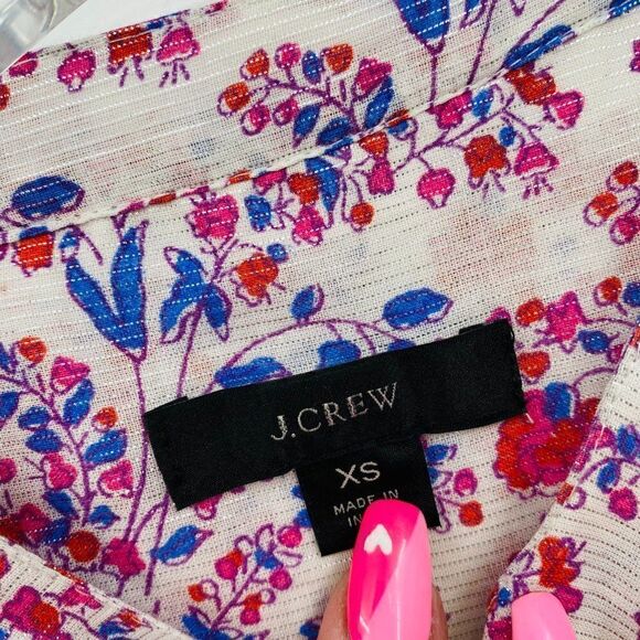 J. Crew Size XS Summery Metallic Thread Iris Block Print Tunic Top Pink & Blue - Picture 6 of 7